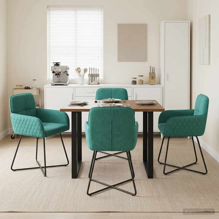 vidaXL Eettafelstoelen 4 pcs fluweel Turquoise 59 x 56,5 x 86 cm vidaXL Eettafelstoelen 4 pcs fluweel Turquoise 59 x 56,5 x 86 cm afbeelding 1