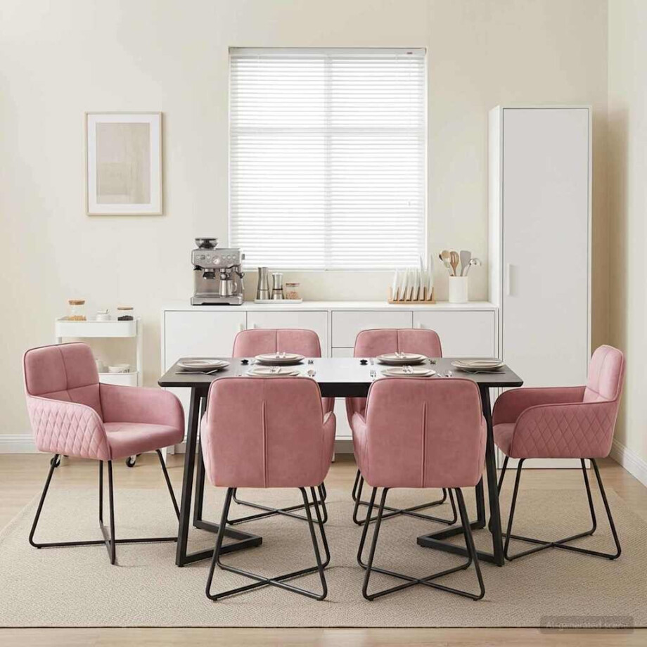 vidaXL Eettafelstoelen 6 pcs fluweel Roze 59 x 56,5 x 86 cm vidaXL Eettafelstoelen 6 pcs fluweel Roze 59 x 56,5 x 86 cm afbeelding 1