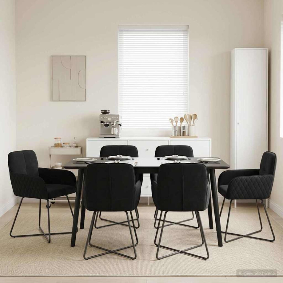 vidaXL Eettafelstoelen 6 pcs fluweel Zwart 59 x 56,5 x 86 cm vidaXL Eettafelstoelen 6 pcs fluweel Zwart 59 x 56,5 x 86 cm afbeelding 1