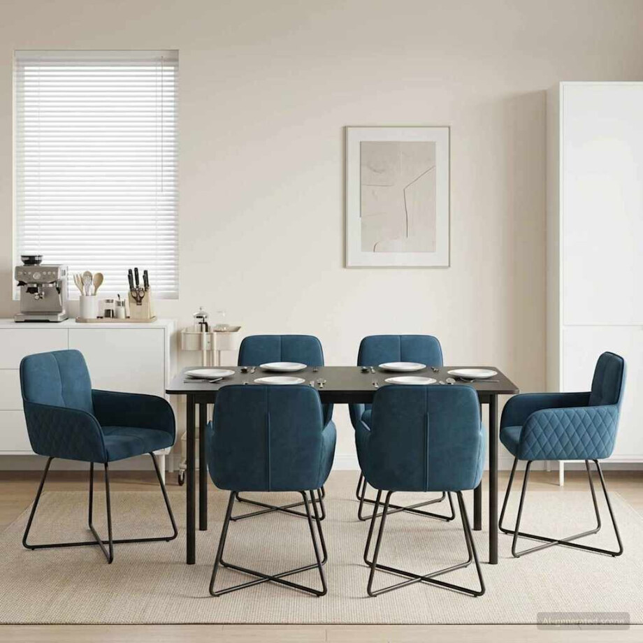 vidaXL Eettafelstoelen 6 pcs fluweel Blauw 59 x 56,5 x 86 cm vidaXL Eettafelstoelen 6 pcs fluweel Blauw 59 x 56,5 x 86 cm afbeelding 1