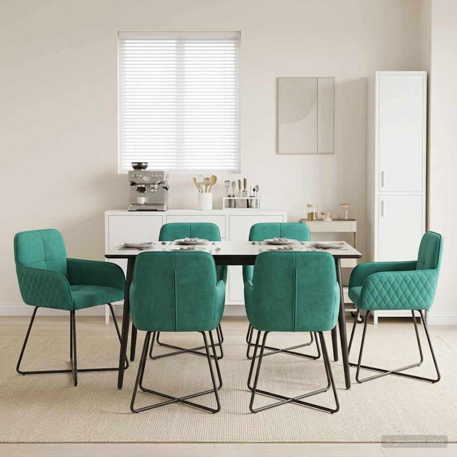 vidaXL Eettafelstoelen 6 pcs fluweel Turquoise 59 x 56,5 x 86 cm vidaXL Eettafelstoelen 6 pcs fluweel Turquoise 59 x 56,5 x 86 cm afbeelding 1
