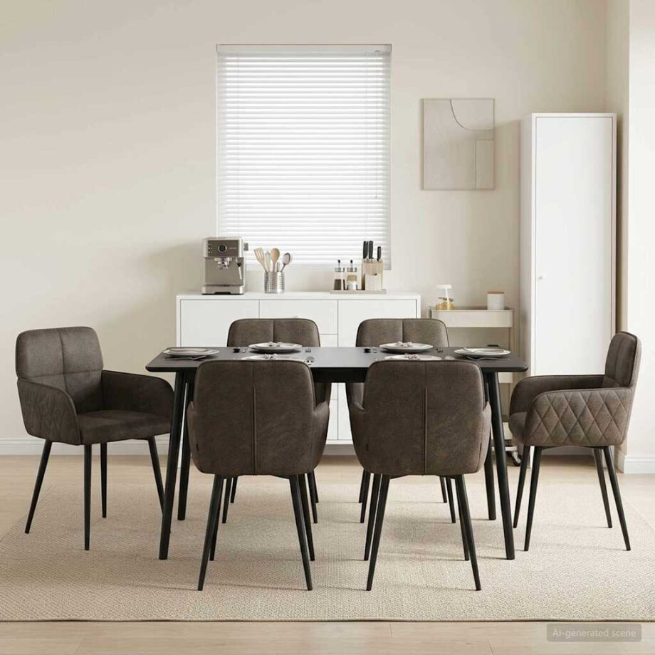 vidaXL Eettafelstoelen 6 pcs Nep Suede Leer Donkergrijs vidaXL Eettafelstoelen 6 pcs Nep Suede Leer Donkergrijs afbeelding 1