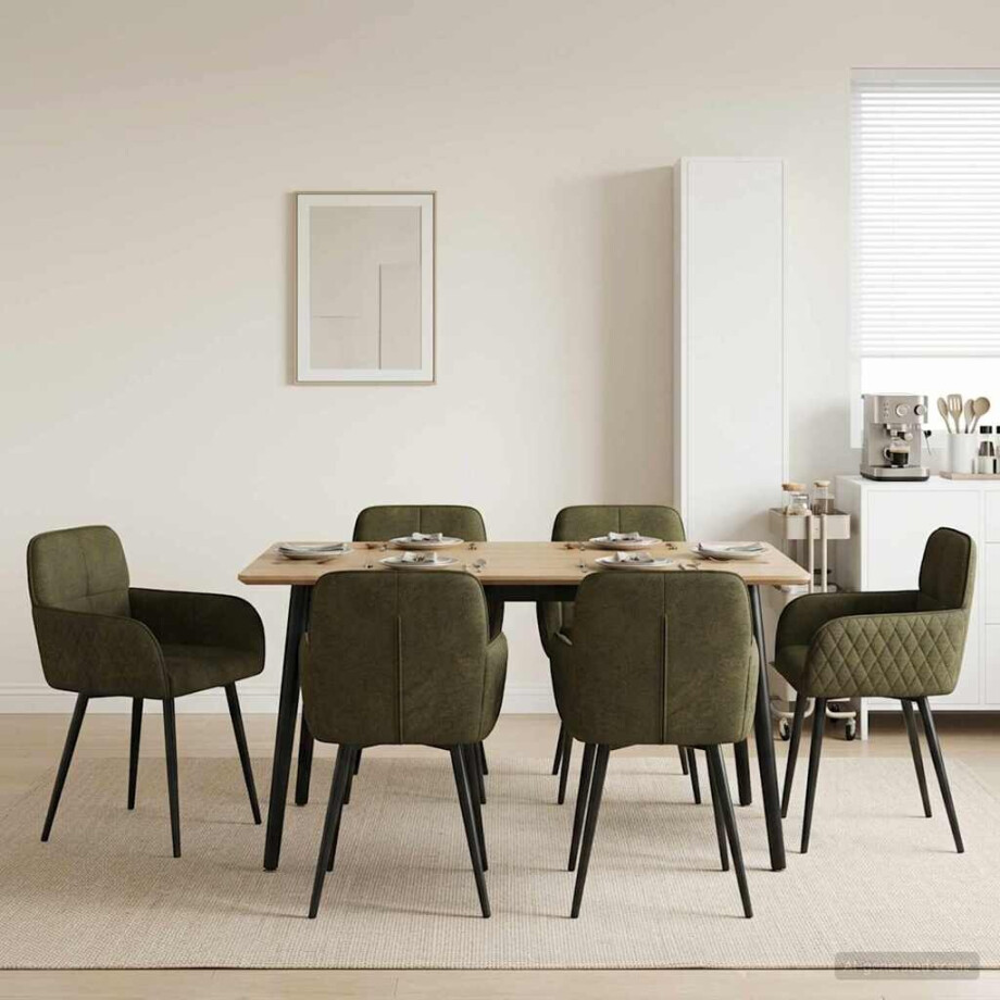 vidaXL Eettafelstoelen 6 pcs Nep Suede Leer Legergroen vidaXL Eettafelstoelen 6 pcs Nep Suede Leer Legergroen afbeelding 1