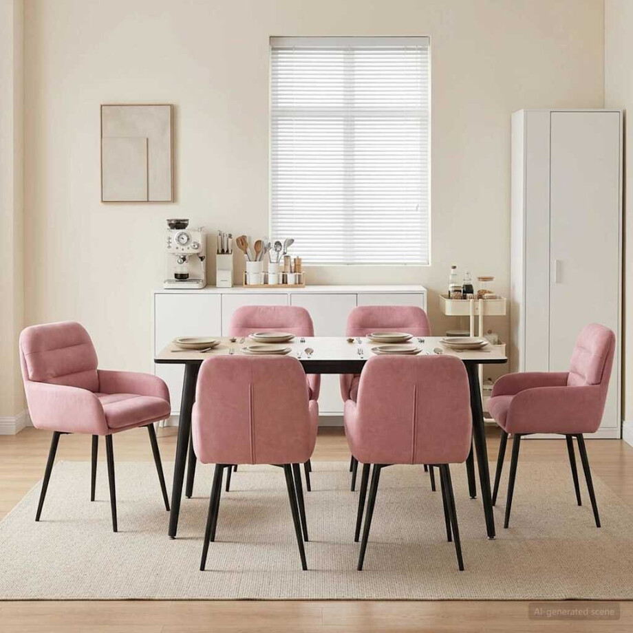 vidaXL Eettafelstoelen 6 pcs fluweel Roze 59 x 59,5 x 90 cm vidaXL Eettafelstoelen 6 pcs fluweel Roze 59 x 59,5 x 90 cm afbeelding 1