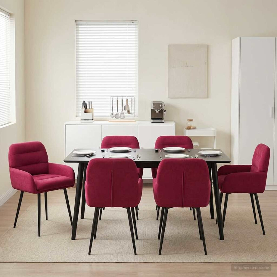 vidaXL Eettafelstoelen 6 pcs fluweel Wijnrood 59 x 59,5 x 90 cm vidaXL Eettafelstoelen 6 pcs fluweel Wijnrood 59 x 59,5 x 90 cm afbeelding 1