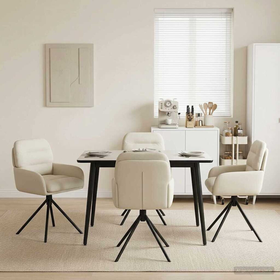 vidaXL Draai Eetstoelen 4 pcs Kunstleer Crèmekleurig 59 x 59,5 x 90 cm vidaXL Draai Eetstoelen 4 pcs Kunstleer Crèmekleurig 59 x 59,5 x 90 cm afbeelding 1