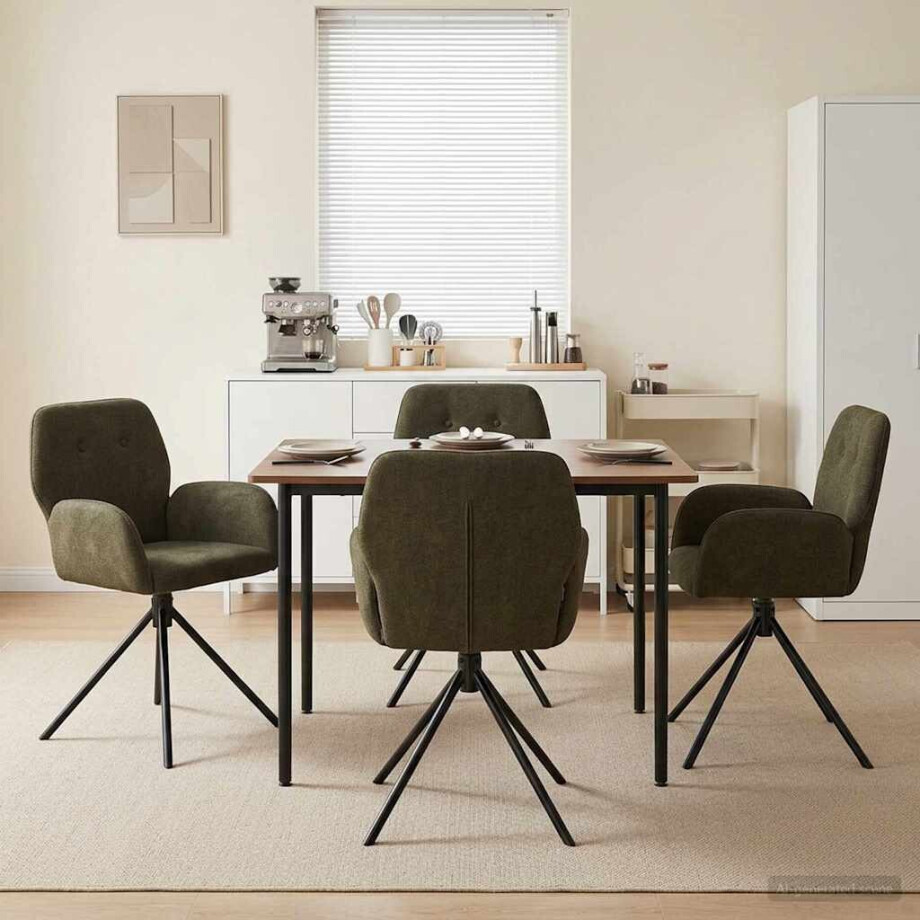 vidaXL Draai Eetstoelen 4 pcs Nep Suede Leer Legergroen vidaXL Draai Eetstoelen 4 pcs Nep Suede Leer Legergroen afbeelding 1