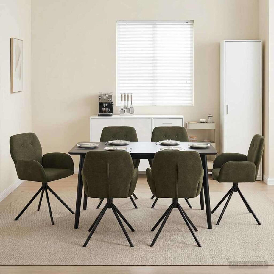 vidaXL Draai Eetstoelen 6 pcs Nep Suede Leer Legergroen vidaXL Draai Eetstoelen 6 pcs Nep Suede Leer Legergroen afbeelding 1