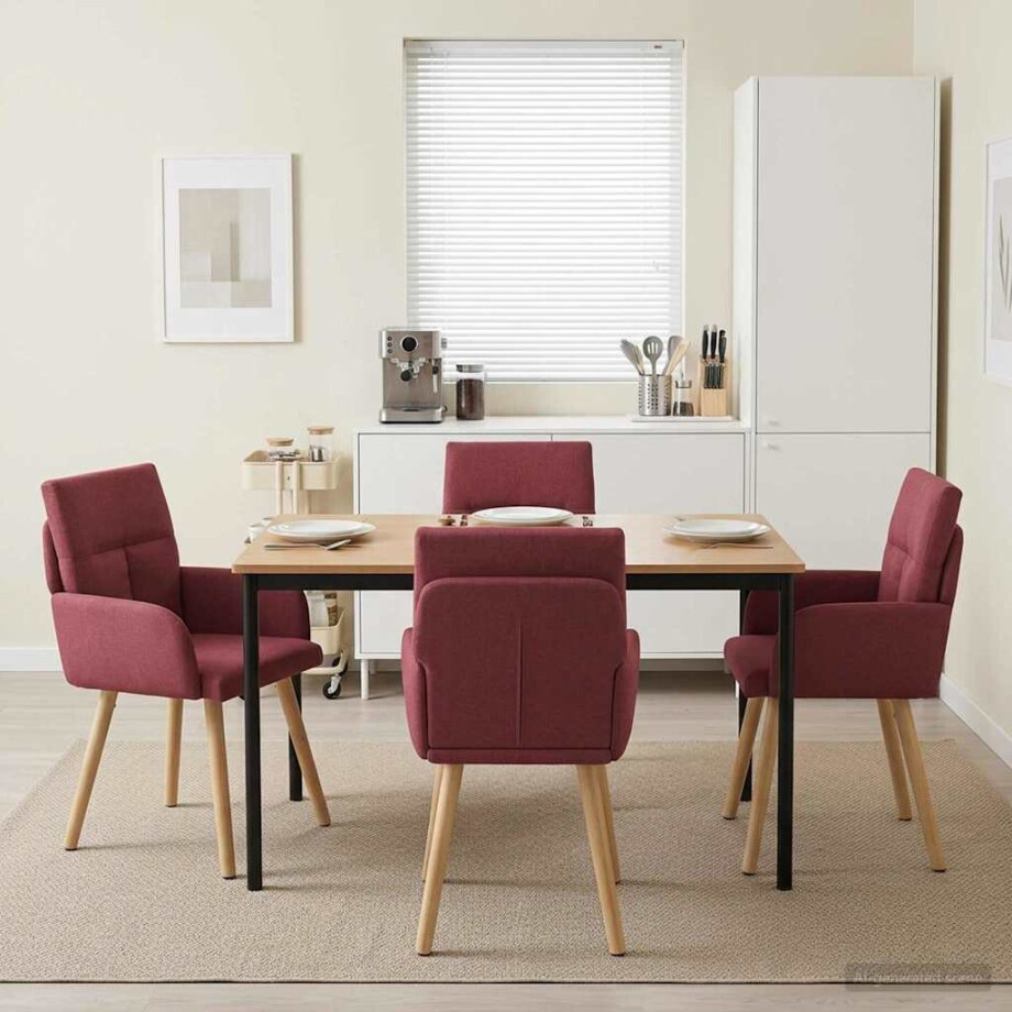 vidaXL Eettafelstoelen 4 pcs Stof Wijnrood 60 x 56 x 96 cm vidaXL Eettafelstoelen 4 pcs Stof Wijnrood 60 x 56 x 96 cm afbeelding 1