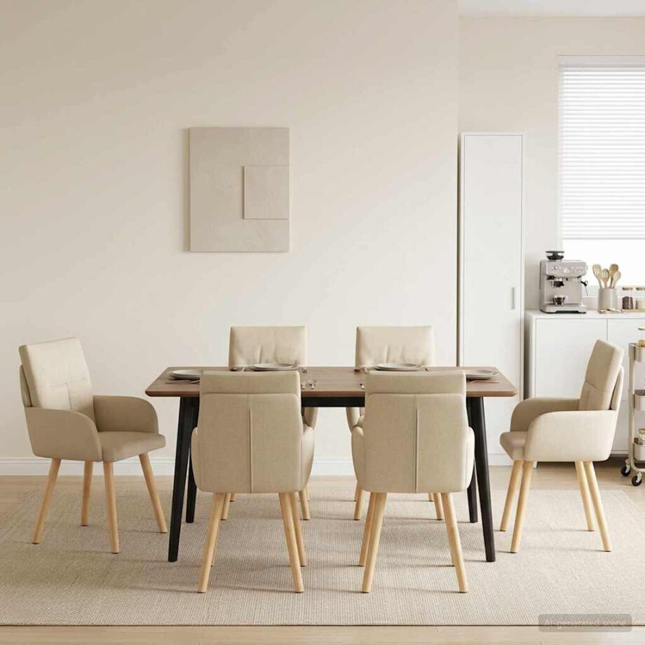 vidaXL Eettafelstoelen 4 pcs Stof Crèmekleurig 60 x 56 x 96 cm vidaXL Eettafelstoelen 4 pcs Stof Crèmekleurig 60 x 56 x 96 cm afbeelding 1
