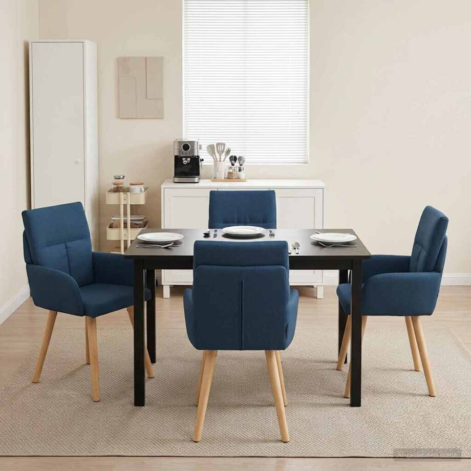 vidaXL Eettafelstoelen 4 pcs Stof Blauw 60 x 56 x 96 cm vidaXL Eettafelstoelen 4 pcs Stof Blauw 60 x 56 x 96 cm afbeelding 1
