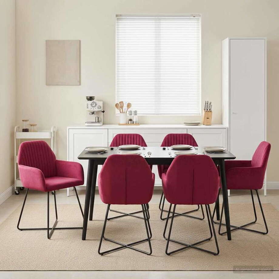 vidaXL Eettafelstoelen 4 pcs fluweel Wijnrood 55 x 50 x 84 cm vidaXL Eettafelstoelen 4 pcs fluweel Wijnrood 55 x 50 x 84 cm afbeelding 1