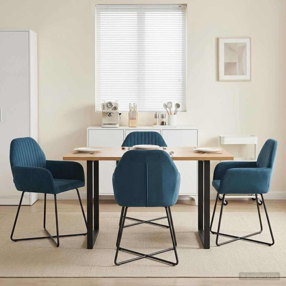 vidaXL Eettafelstoelen 4 pcs fluweel Blauw 55 x 50 x 84 cm vidaXL Eettafelstoelen 4 pcs fluweel Blauw 55 x 50 x 84 cm afbeelding 1