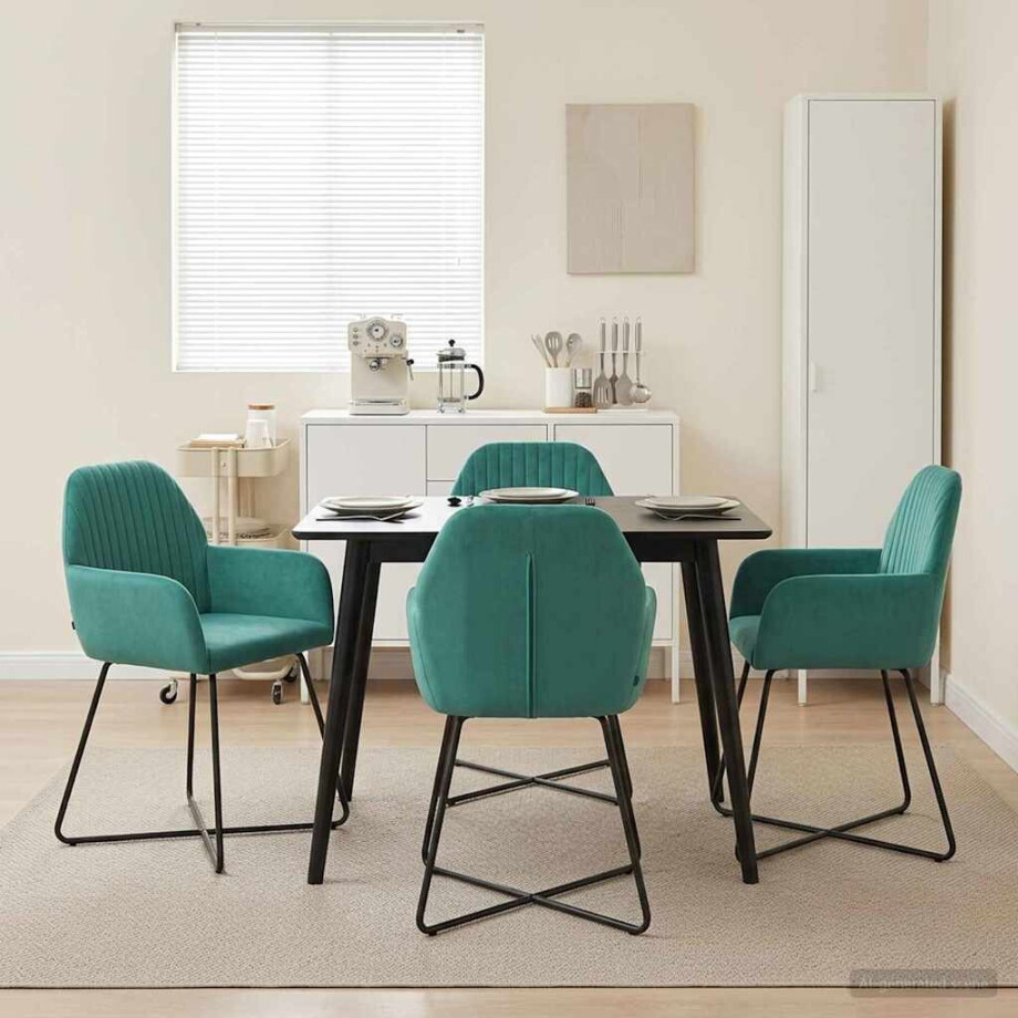 vidaXL Eettafelstoelen 4 pcs fluweel Turquoise 55 x 50 x 84 cm vidaXL Eettafelstoelen 4 pcs fluweel Turquoise 55 x 50 x 84 cm afbeelding 1