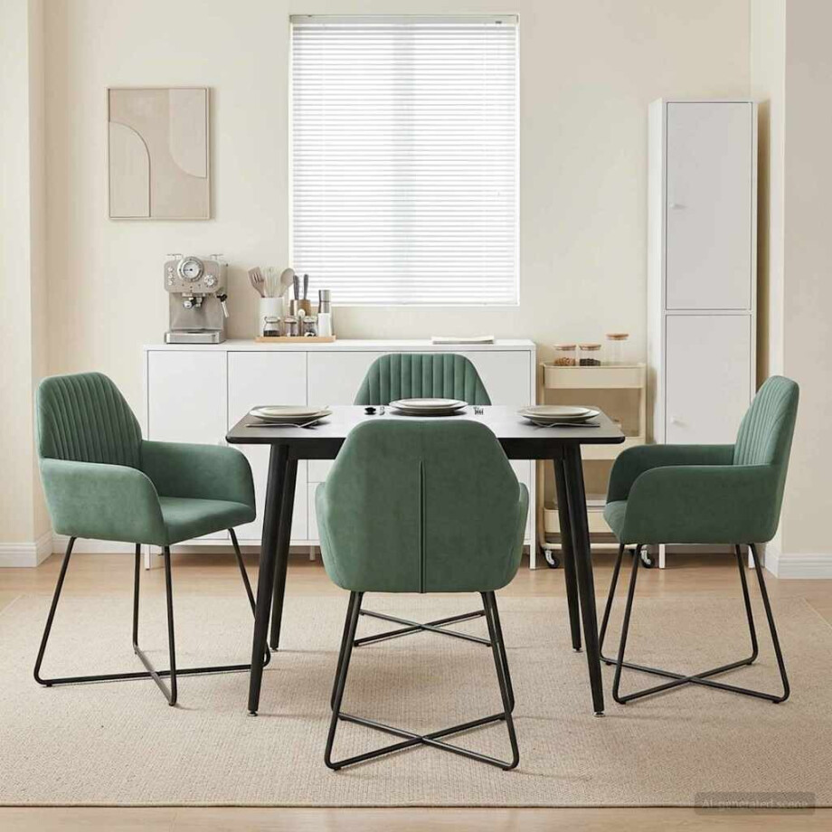 vidaXL Eettafelstoelen 4 pcs fluweel Zeegroen 55 x 50 x 84 cm vidaXL Eettafelstoelen 4 pcs fluweel Zeegroen 55 x 50 x 84 cm afbeelding 1