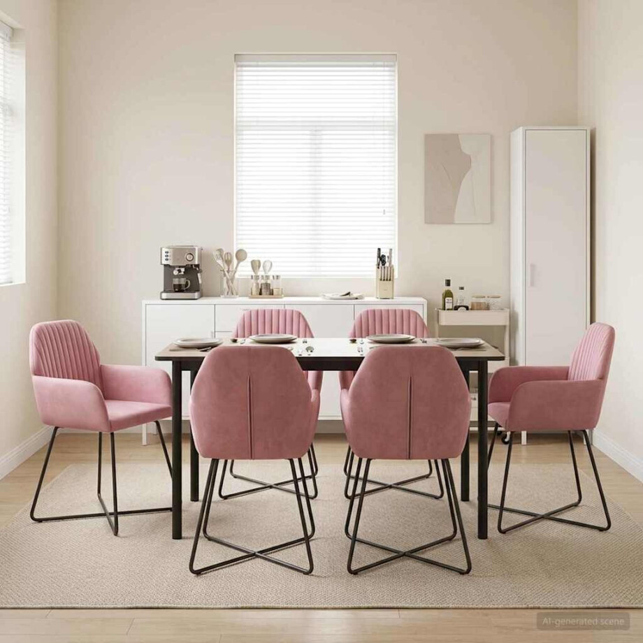 vidaXL Eettafelstoelen 6 pcs fluweel Roze 55 x 50 x 84 cm vidaXL Eettafelstoelen 6 pcs fluweel Roze 55 x 50 x 84 cm afbeelding 1
