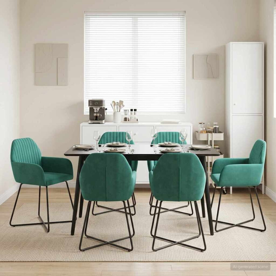 vidaXL Eettafelstoelen 6 pcs fluweel Turquoise 55 x 50 x 84 cm vidaXL Eettafelstoelen 6 pcs fluweel Turquoise 55 x 50 x 84 cm afbeelding 1