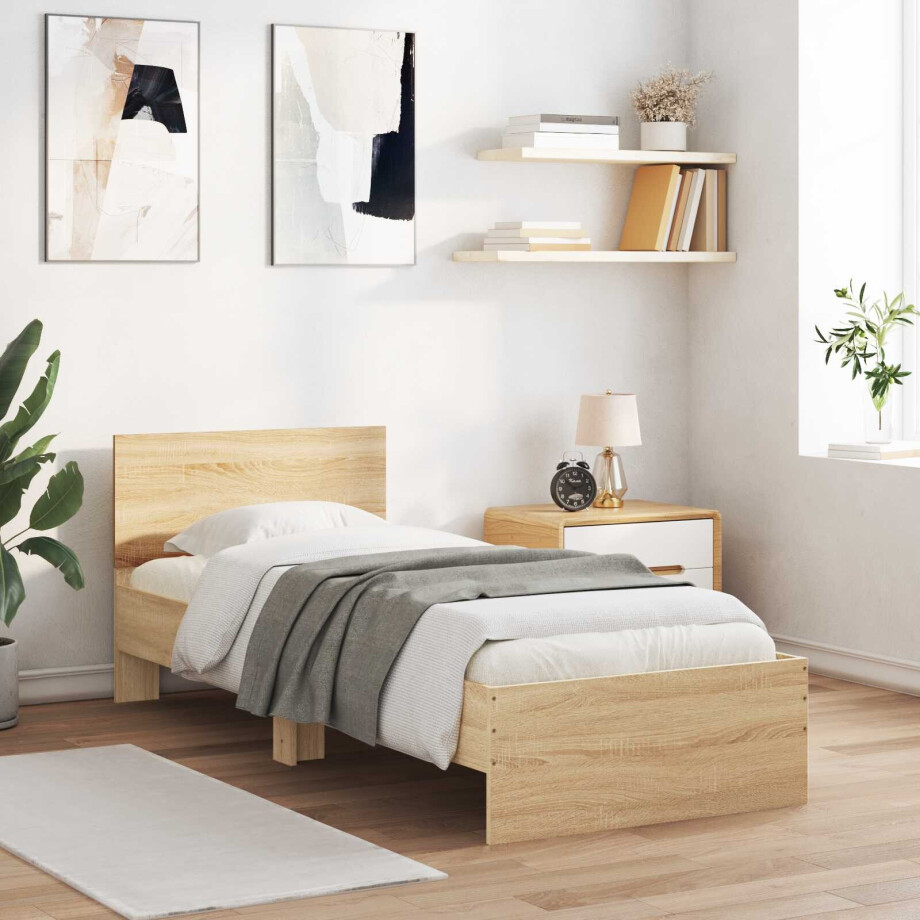 vidaXL Bed Frame met LED Sonoma Eiken 80 x 200 cm Bewerkt hout vidaXL Bed Frame met LED Sonoma Eiken 80 x 200 cm Bewerkt hout afbeelding 1