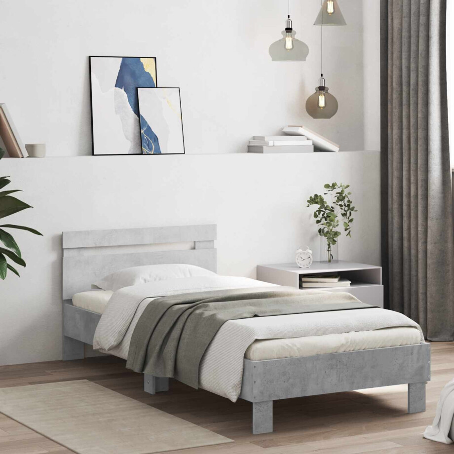 vidaXL Bed Frame met LED Betongrijs 80 x 200 cm Bewerkt hout afbeelding 1