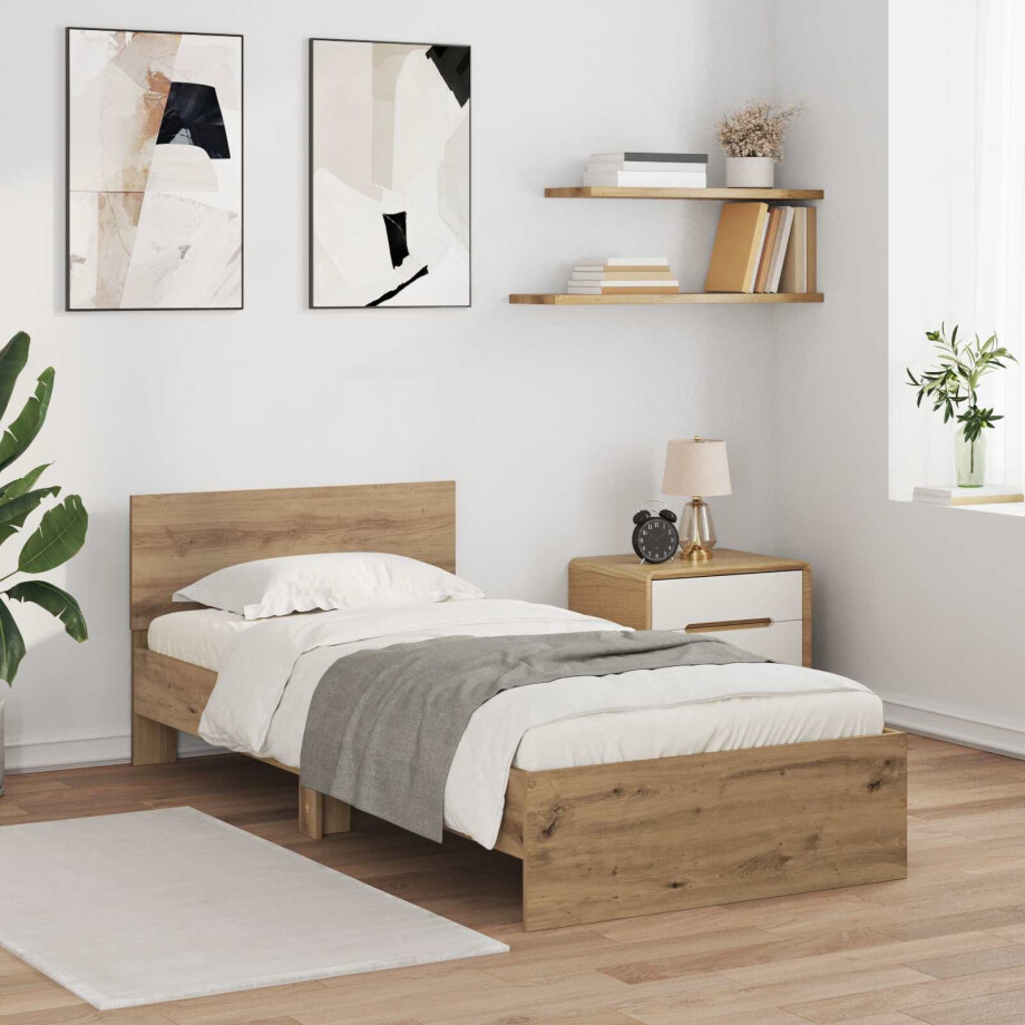 vidaXL Bed Frame met LED Artisanaal eiken 80 x 200 cm Bewerkt hout afbeelding 1