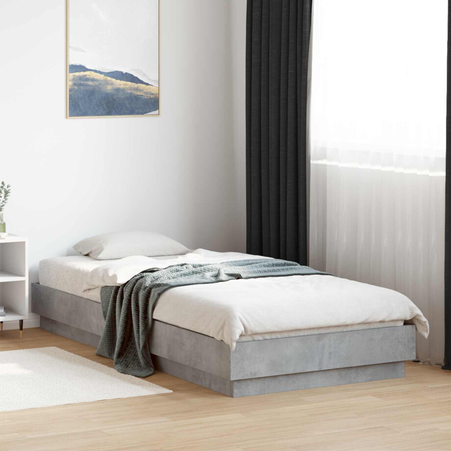 vidaXL Bed Frame met LED Betongrijs 80 x 200 cm Bewerkt hout afbeelding 1