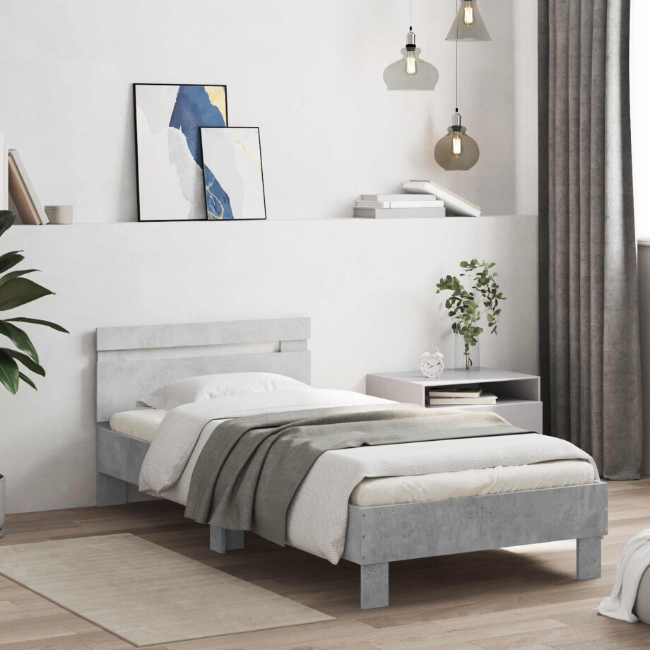 vidaXL Bedframe met Hoofdeinde Betongrijs 80 x 200 cm Bewerkt hout afbeelding 1
