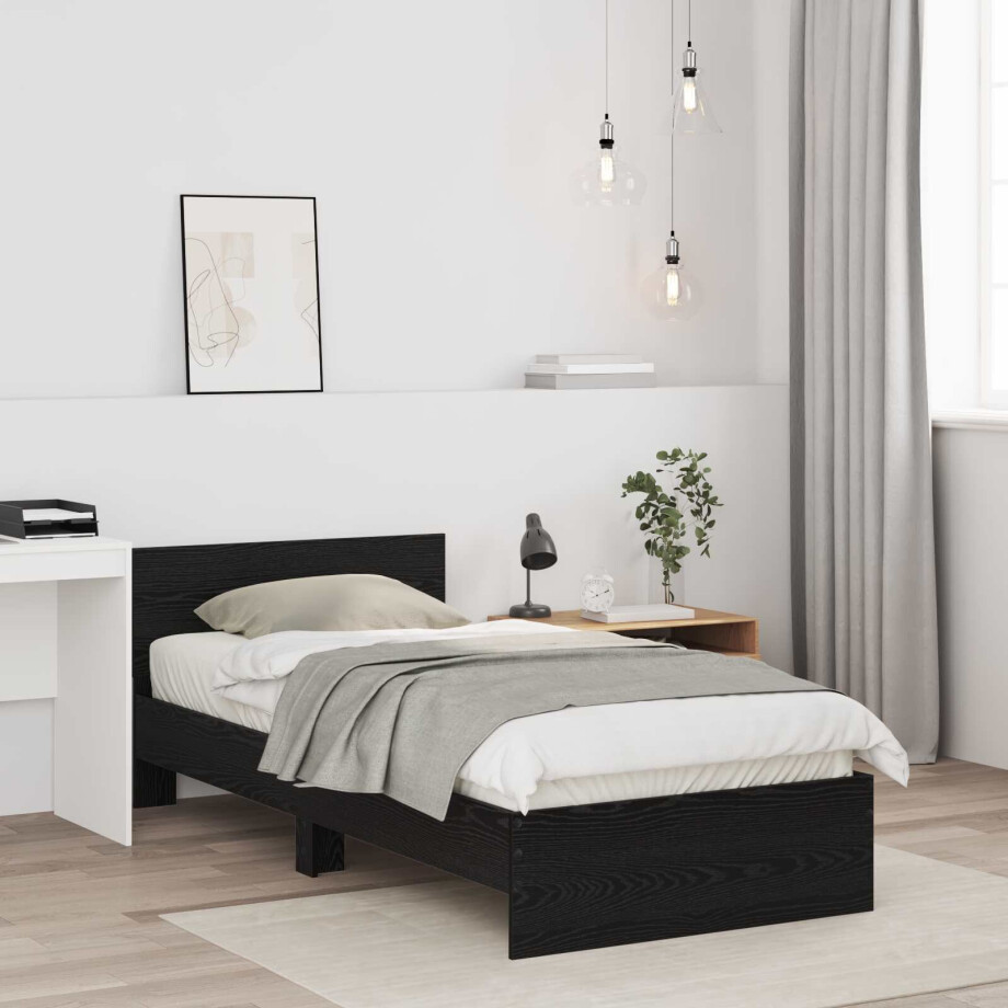 vidaXL Bedframe met Hoofdeinde Zwart eiken 80 x 200 cm afbeelding 1