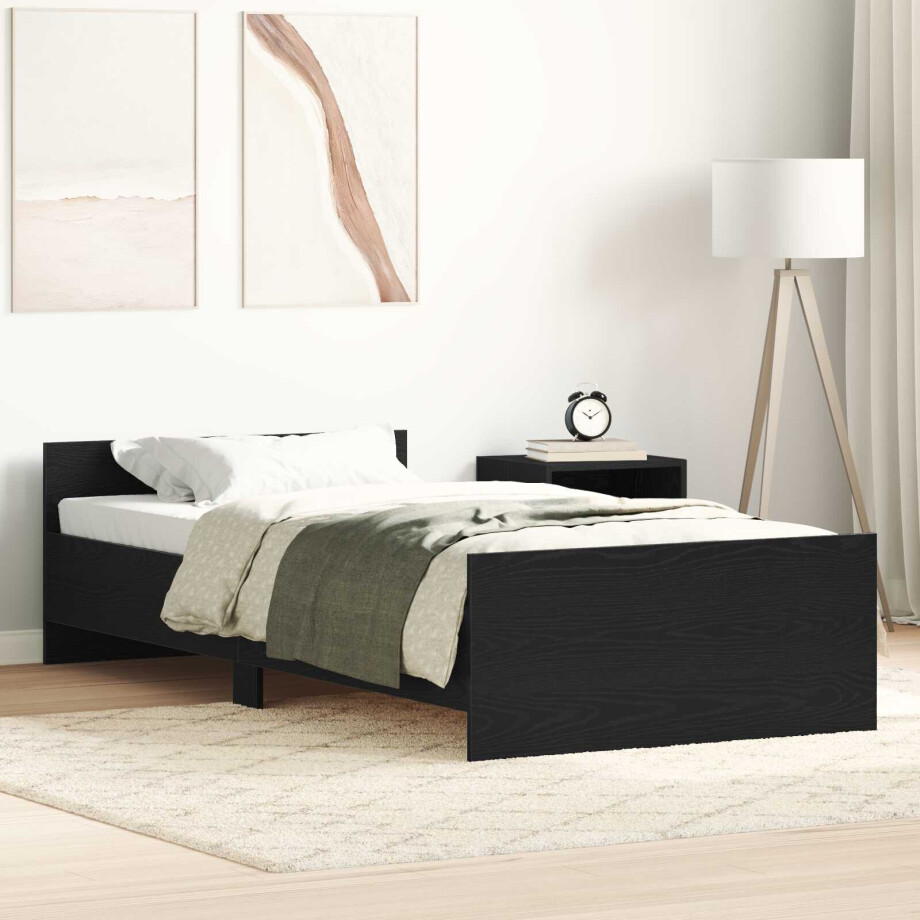 vidaXL Bedframe met Hoofdeinde Zwart eiken 80 x 200 cm Bewerkt hout afbeelding 1
