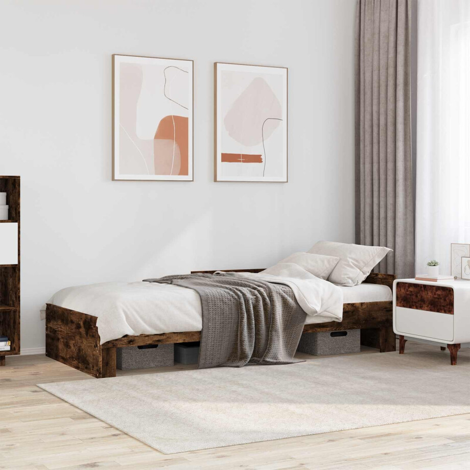 vidaXL Bedframe met Hoofdeinde Gerookt eiken 80 x 200 cm Bewerkt hout vidaXL Bedframe met Hoofdeinde Gerookt eiken 80 x 200 cm Bewerkt hout afbeelding 1