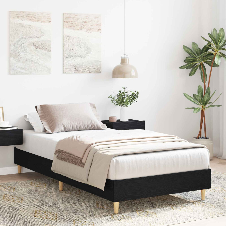 vidaXL Bedframe Zwart eiken 80 x 200 cm Bewerkt hout afbeelding 1