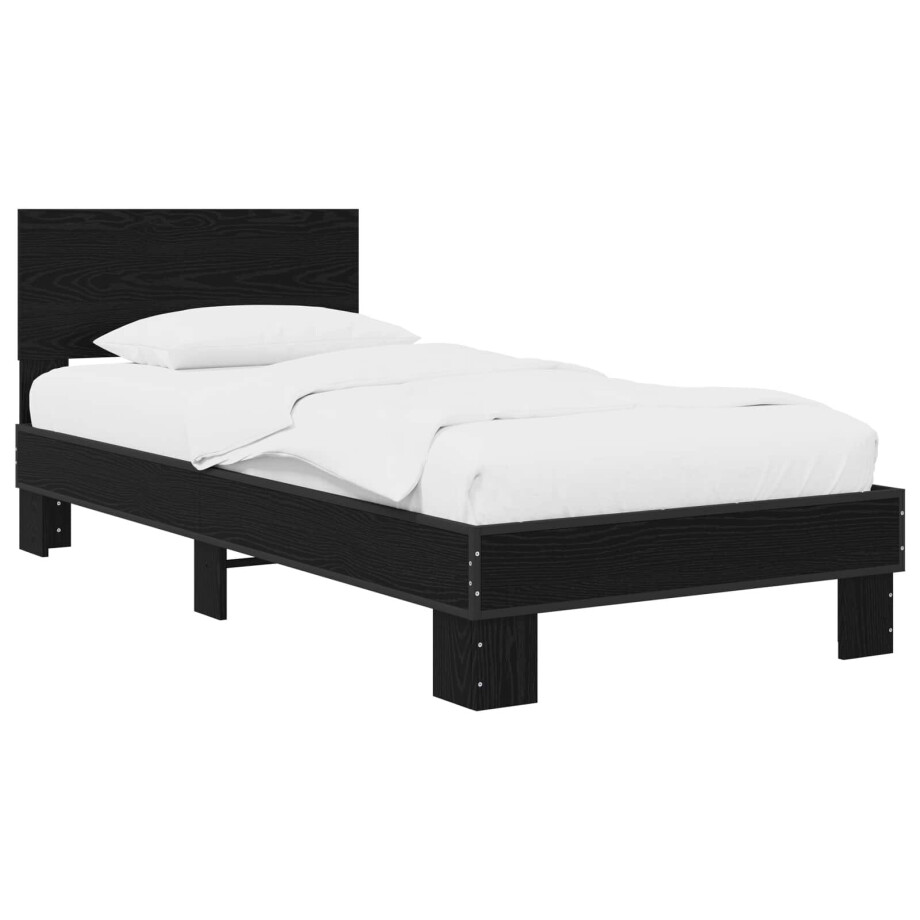 vidaXL Bedframe met Hoofdeinde Zwart eiken 80 x 200 cm Bewerkt hout afbeelding 1