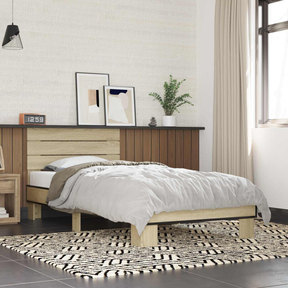 vidaXL Bedframe met Hoofdeinde Sonoma Eiken 80 x 200 cm Bewerkt hout vidaXL Bedframe met Hoofdeinde Sonoma Eiken 80 x 200 cm Bewerkt hout afbeelding 1