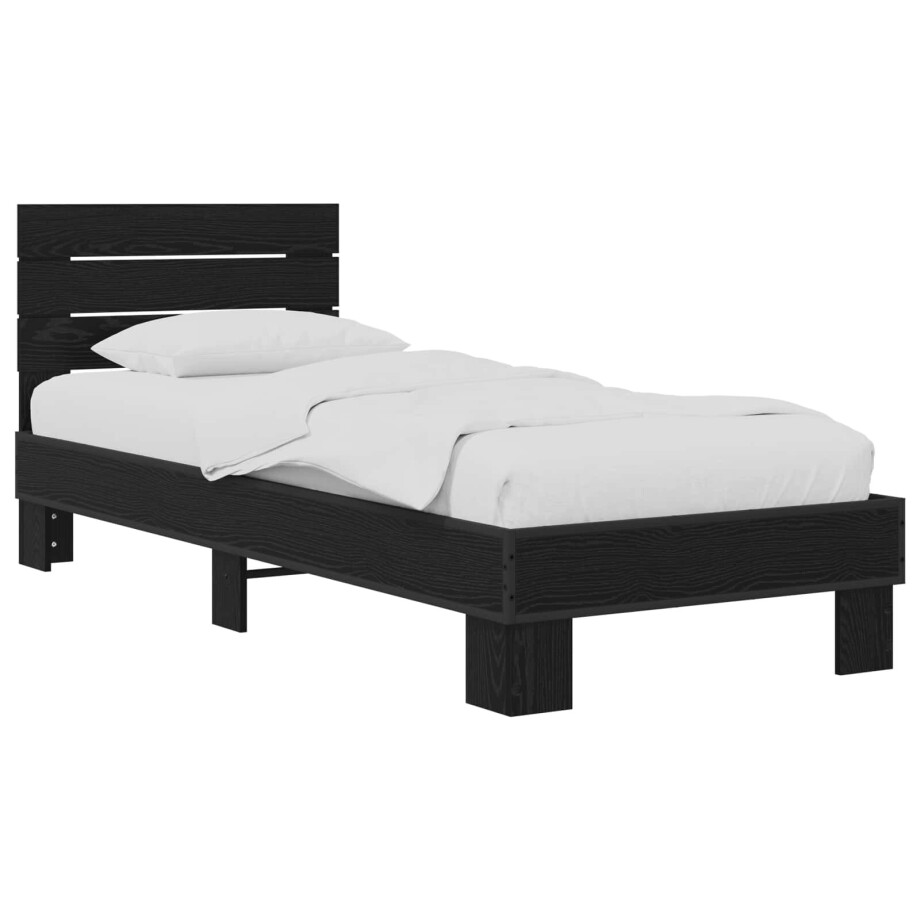 vidaXL Bedframe met Hoofdeinde Zwart eiken 80 x 200 cm Bewerkt hout afbeelding 1