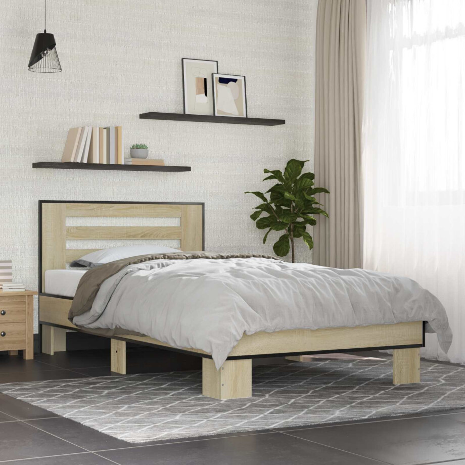 vidaXL Bedframe met Hoofdeinde Sonoma Eiken 80 x 200 cm Bewerkt hout afbeelding 1