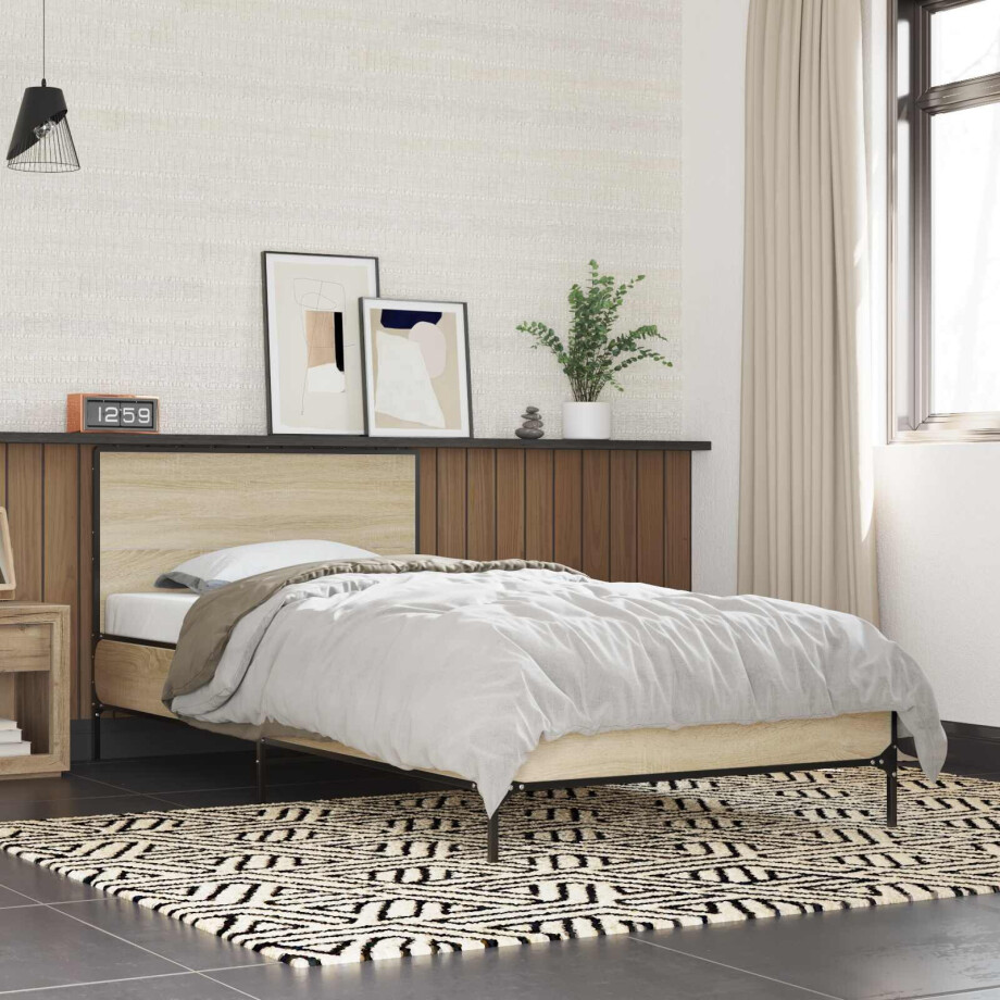 vidaXL Bedframe met Hoofdeinde Sonoma Eiken 80 x 200 cm Bewerkt hout afbeelding 1