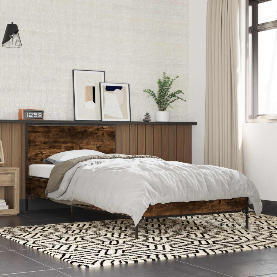 vidaXL Bedframe met Hoofdeinde Gerookt eiken 80 x 200 cm Bewerkt hout vidaXL Bedframe met Hoofdeinde Gerookt eiken 80 x 200 cm Bewerkt hout afbeelding 1