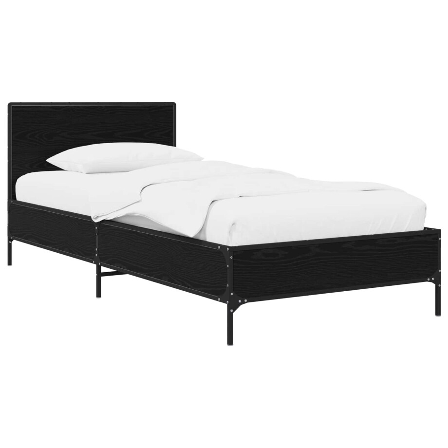 vidaXL Bedframe met Hoofdeinde Zwart eiken 80 x 200 cm Bewerkt hout vidaXL Bedframe met Hoofdeinde Zwart eiken 80 x 200 cm Bewerkt hout afbeelding 1