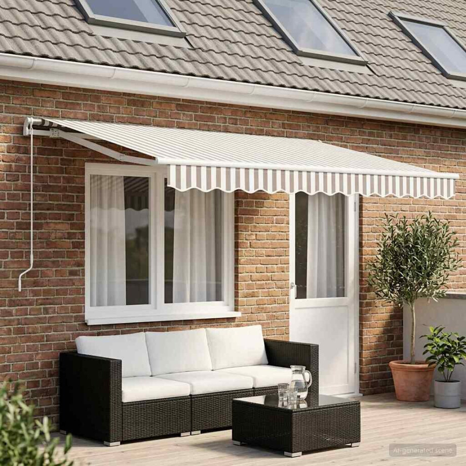 vidaXL Vervangingsdoek voor zonnescherm Lichtgrijs en wit. Polyester afbeelding 1