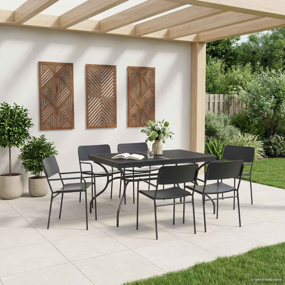 vidaXL Tuin eettafelset 7 pcs Antracietkleurig Staal vidaXL Tuin eettafelset 7 pcs Antracietkleurig Staal afbeelding 1