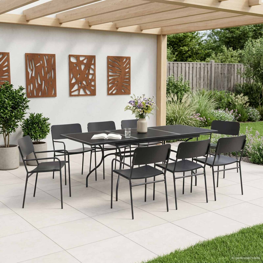 vidaXL Tuin eettafelset 9 pcs Antracietkleurig Staal afbeelding 1