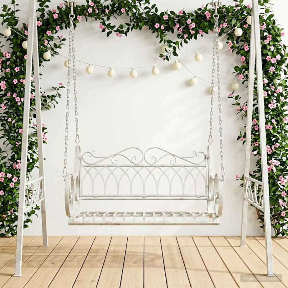 vidaXL Schommelbank Staal 109 x 75 x 59 cm Antiek wit vidaXL Schommelbank Staal 109 x 75 x 59 cm Antiek wit afbeelding 1