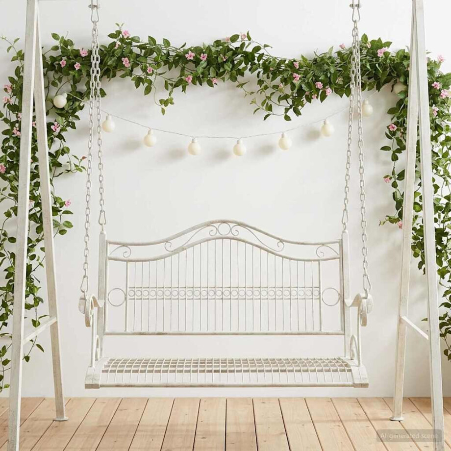 vidaXL Schommelbank Staal 115 x 61 x 63 cm Antiek wit vidaXL Schommelbank Staal 115 x 61 x 63 cm Antiek wit afbeelding 1