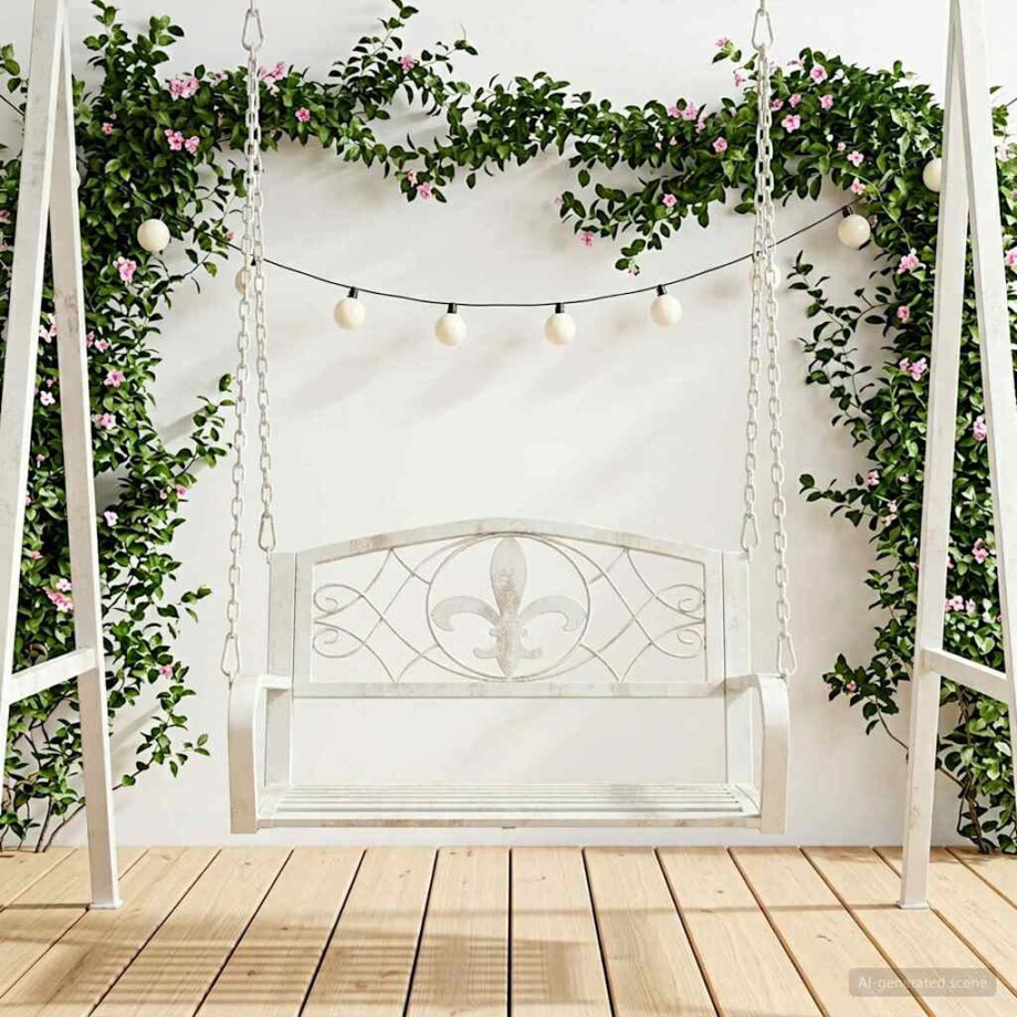 vidaXL Schommelbank Staal 71,5 x 59 x 55 cm Antiek wit vidaXL Schommelbank Staal 71,5 x 59 x 55 cm Antiek wit afbeelding 1