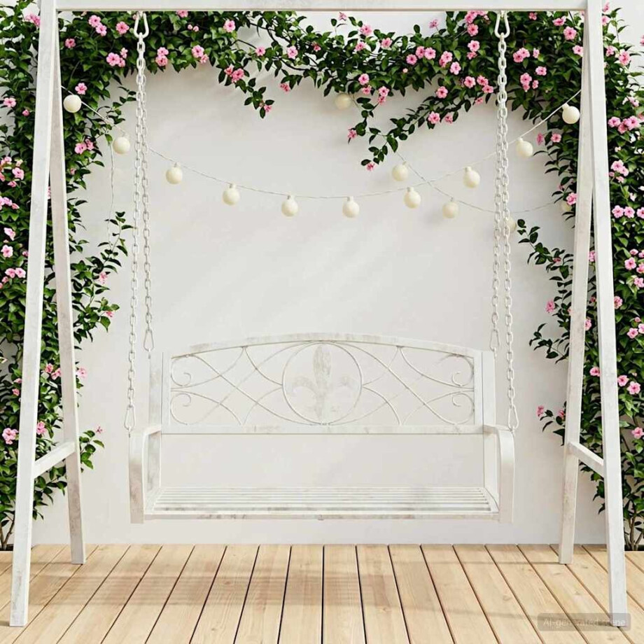 vidaXL Schommelbank Staal 110,5 x 59 x 55 cm Antiek wit vidaXL Schommelbank Staal 110,5 x 59 x 55 cm Antiek wit afbeelding 1
