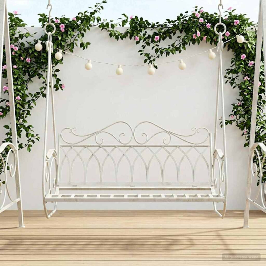 vidaXL Schommelbank Staal 112 x 60 x 126,5 cm Antiek wit vidaXL Schommelbank Staal 112 x 60 x 126,5 cm Antiek wit afbeelding 1