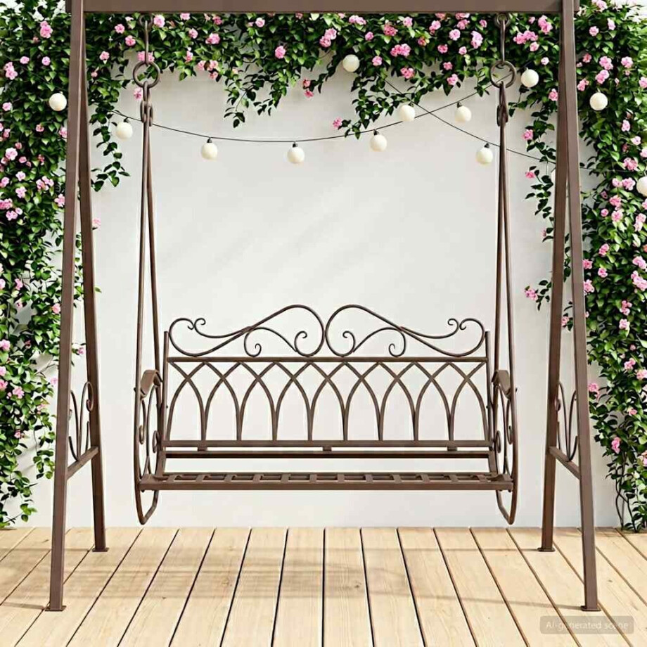 vidaXL Schommelbank Staal 112 x 60 x 126,5 cm Antiek Bruin afbeelding 1