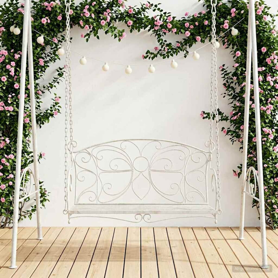 vidaXL Schommelbank Staal 105,5 x 61 x 56 cm Antiek wit vidaXL Schommelbank Staal 105,5 x 61 x 56 cm Antiek wit afbeelding 1