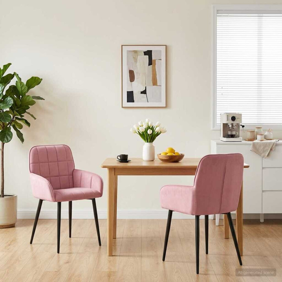 vidaXL Eettafelstoelen 2 st fluweel Roze 57 x 50 x 85 cm vidaXL Eettafelstoelen 2 st fluweel Roze 57 x 50 x 85 cm afbeelding 1