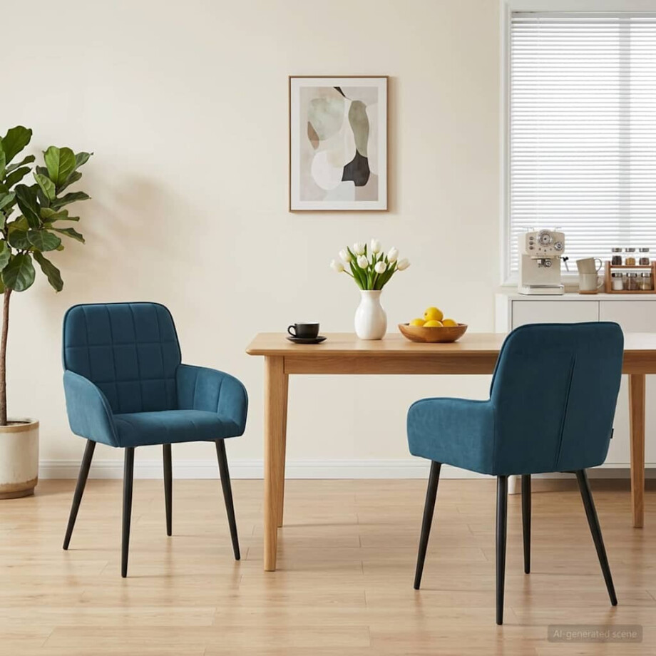 vidaXL Eettafelstoelen 2 st fluweel Blauw 57 x 50 x 85 cm afbeelding 1