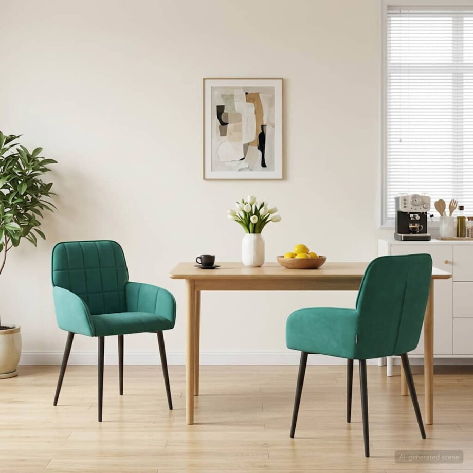 vidaXL Eettafelstoelen 2 st fluweel Turquoise 57 x 50 x 85 cm afbeelding 1